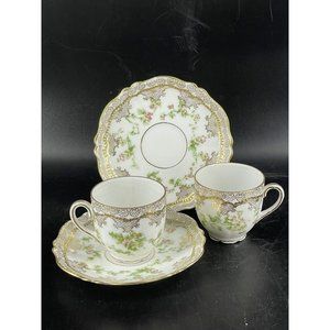 Royal Austria Demitasse Cup & Saucer Gold Hand Painted Flowers set 2 (Read)
